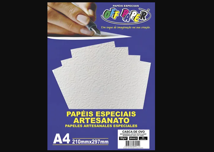 PAPEL CASCA DE OVO 180g/m² BRANCO 50 folhas