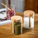 POTE DE VIDRO HERMETICO 750ML C/ COLHER E TP BAMBU