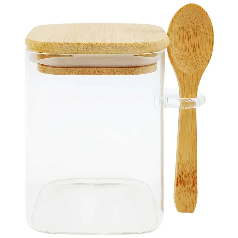 POTE HERMETICO C/ TAMPA E COLHER, MATERIAL: VIDRO BOROSSILICATO, BAMBU E SILICONE; CAPACIDADE: 500ML