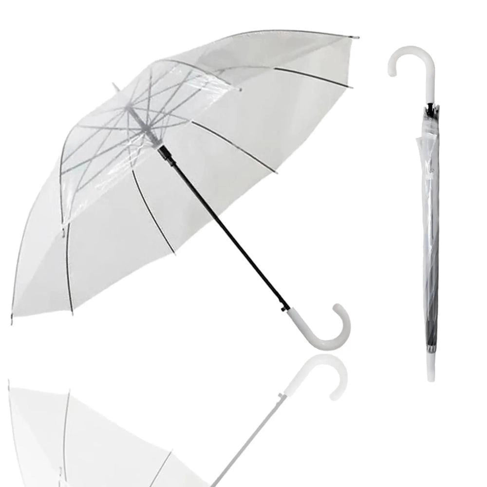 GUARDA CHUVA TRANSPARENTE BENGALA AUTOMATICO EM PVC 86CM