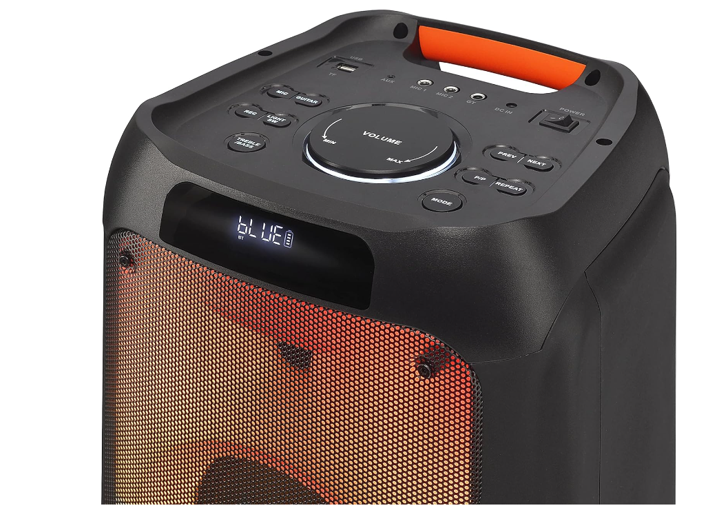 TRC - X1500 - Caixa de som bluetooth 1500W Rms; 2 alto-falantes de 8”; FULL LED; USB; leitor de cartão; função Gravador