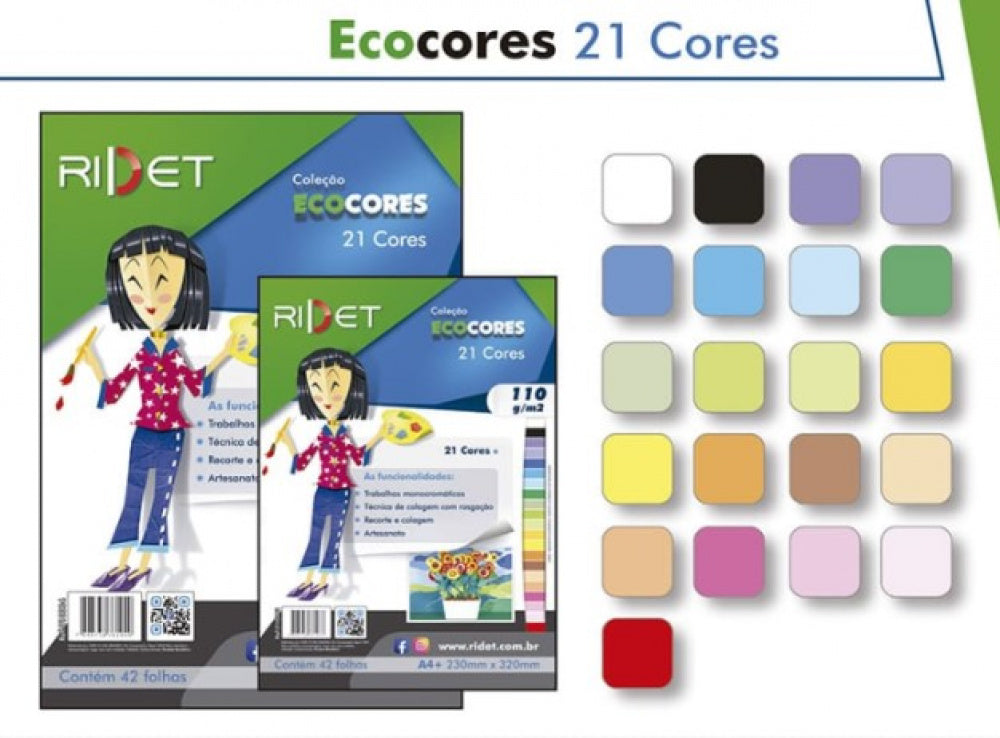BLOCO PARA EDUCAÇÃO ARTÍSTICA A4 21 CORES SORTIDAS 110 g 42 fls