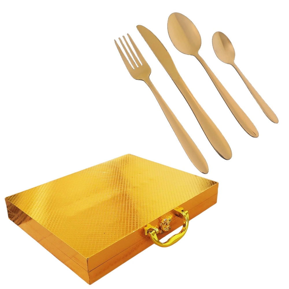CONJUNTO FAQUEIRO INOX DOURADO 24 TALHERES E 1 MALETA