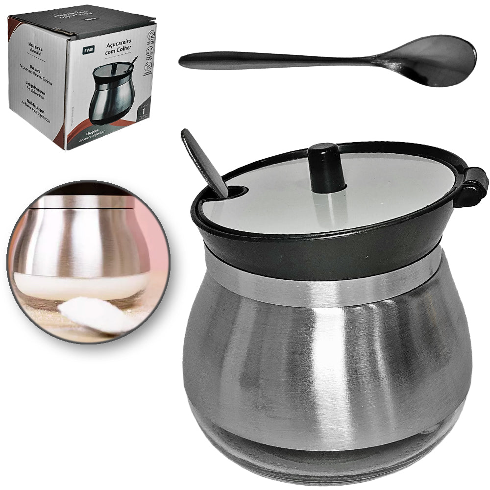AÇUCAREIRO COM COLHER DE METAL