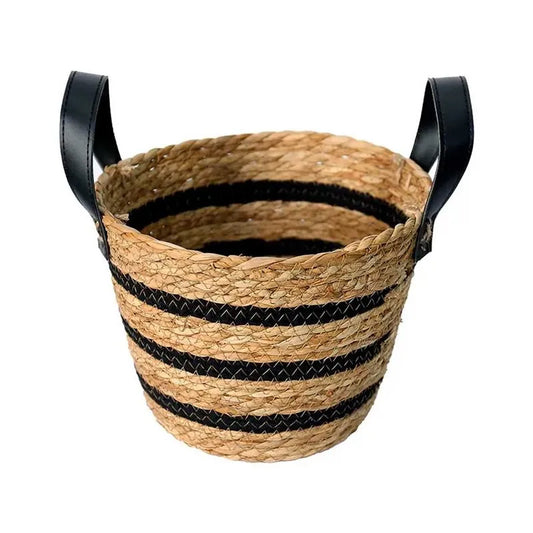 CESTO DE FIBRA NATURAL E ALGODAO C/ ALCA 24X18CM PRETO