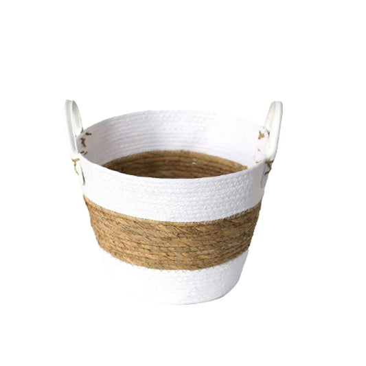 CESTO DE FIBRA NATURAL C/ ALCA 28X22CM BRANCO