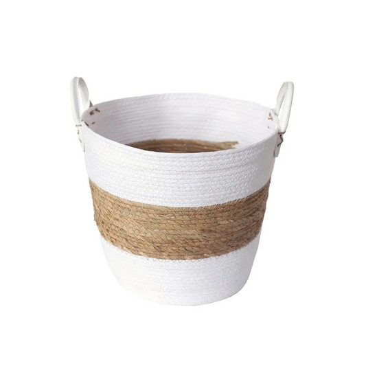 CESTO DE FIBRA NATURAL C/ ALCA 33X28CM BRANCO