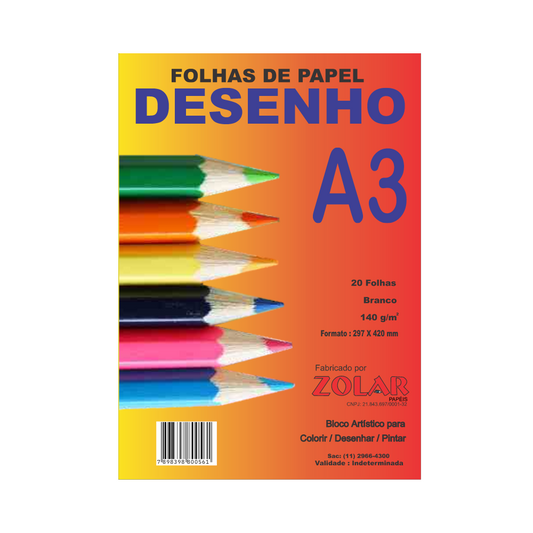 Bloco Artístico Para Desenhar A3 140G 20 Folhas