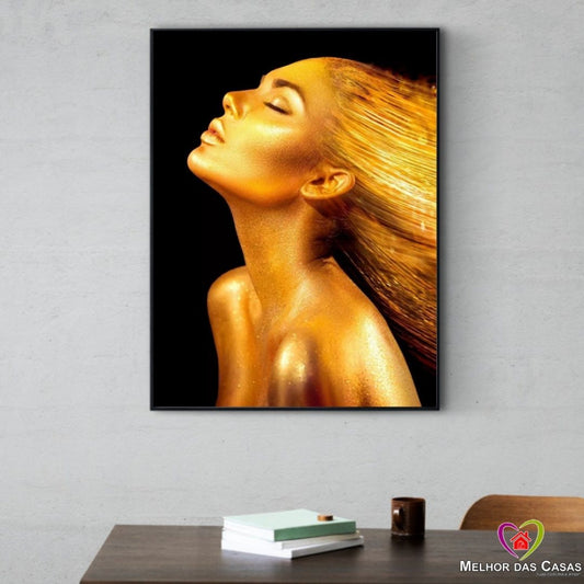 Quadro Decorativo Emoldurado (62x92)- Mulher Pintura Dourada