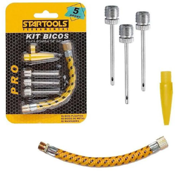 Kit Bicos P/ Encher Inflar Bola Boia Bomba De Ar Rosqueável Balão Aço inox Metal Piscina Mangueira