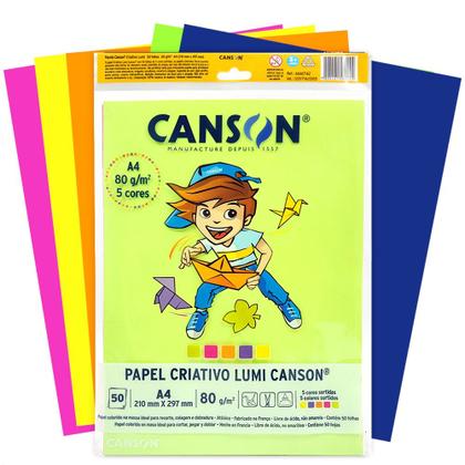 PAPEL CANSON ESCOLAR CRIATIVO LUMI 05 CORES 80G A4 50 FL