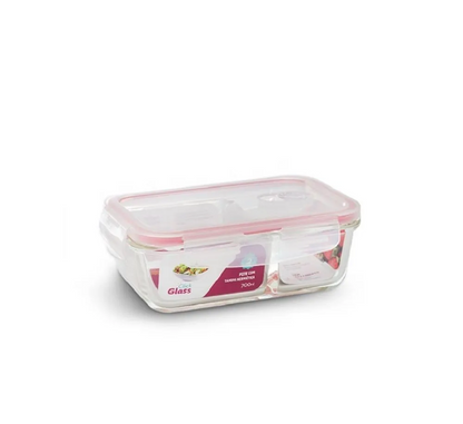 Pote De Vidro Com Tampa Hermetica Retangular Com Divisória 700Ml Univendas