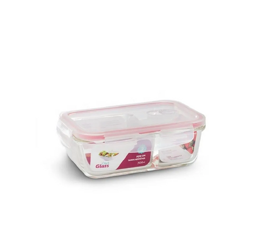 Pote De Vidro Com Tampa Hermetica Retangular Com Divisória 700Ml Univendas