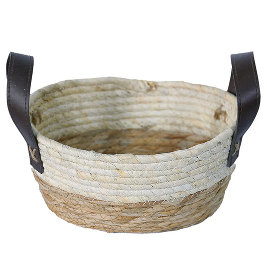 CESTO DE FIBRA NATURAL C/ ALCA 25X20X12 CM MOCCA