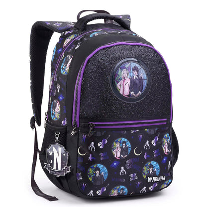 MOCHILA DE COSTAS WANDINHA E ENID COM GLITTER