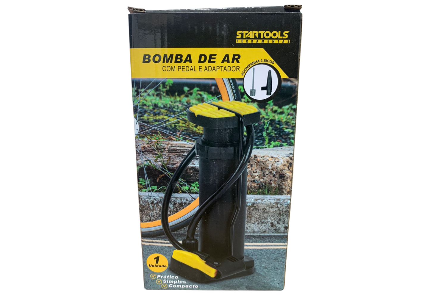 AR0604 - BOMBA DE AR MANUAL COM PEDAL E ADAPTADOR 2 BICOS