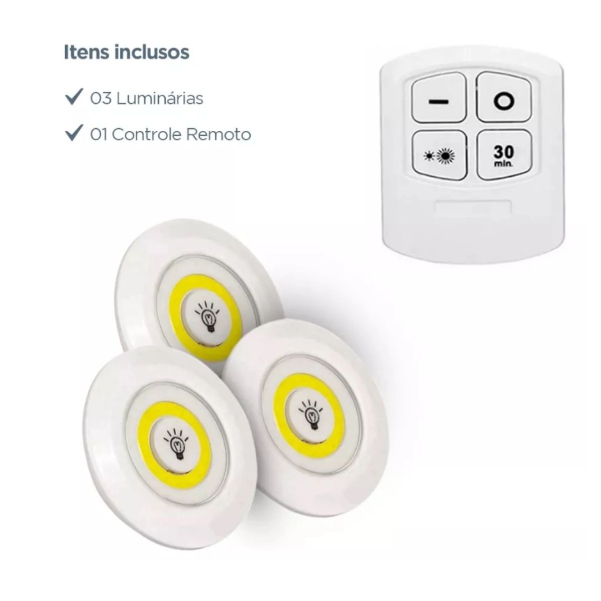 Luminária Kit 3 Lâmpada Led Spot Sem Fio Controle Remoto