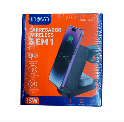 Carregador Wireless INOVA - 15W - 3 em 1 - CHAR-12468