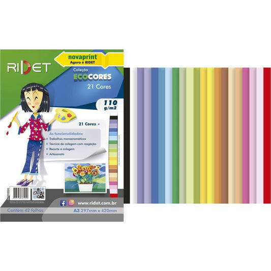 Bloco Eco Cores 21 Cores A3 42 fls 110g Ridet