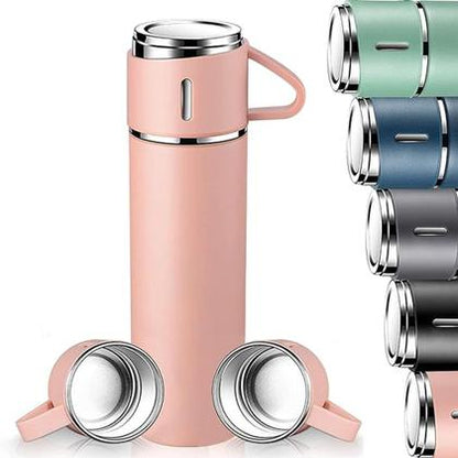 KIT GARRAFA TERMICA INOX 500ML + 3 XICARAS (ROSA)