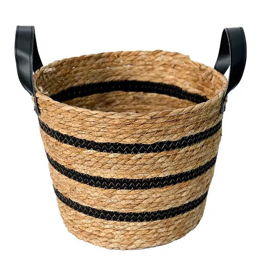 CESTO DE FIBRA NATURAL E ALGODAO C/ ALCA 28X22CM PRETO
