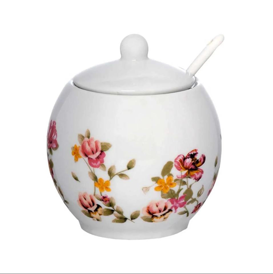AÇUCAREIRO COM COLHER PORCELANA 350ML HAUSKRAFT