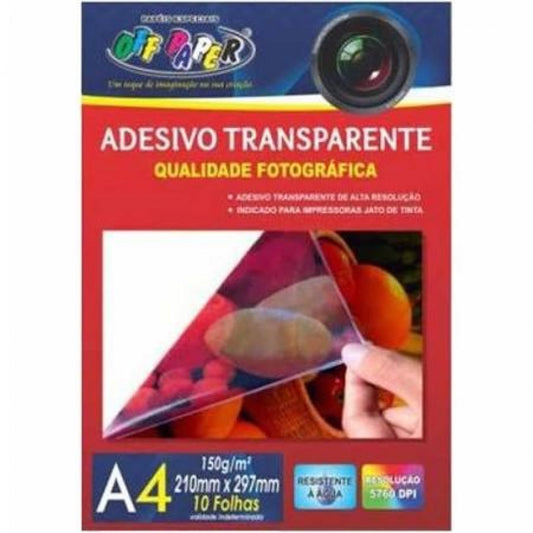 Papel Foto Adesivo Transparente A4 Off Paper 150grs C/10 Folhas