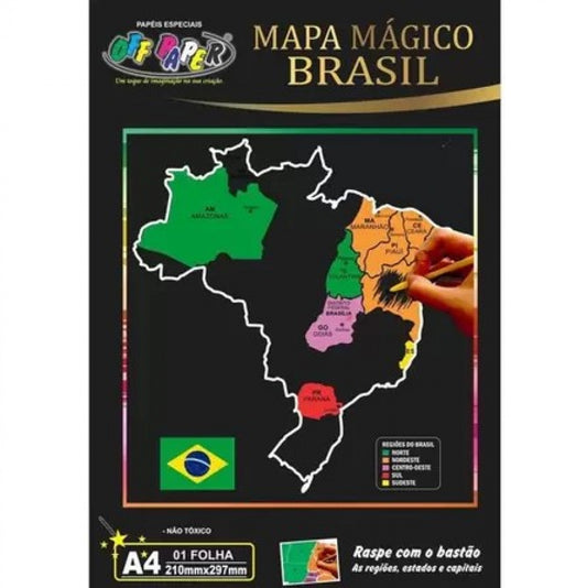 Papel Mágico Mapa  Brasil A4 1 Folha Com Bastão - Off Paper