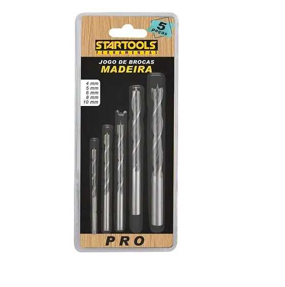 Kit 5 Brocas Madeira Aço Carbono Metal 4 5 6 8 e 10 mm Titânio Furadeira Helicoidal Cilíndrica Furar