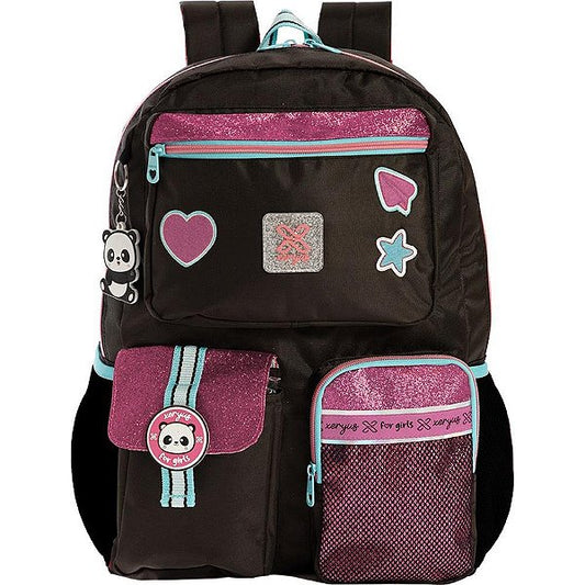 Mochila Utility Panda Preta 16" com Pockets e Chaveiro