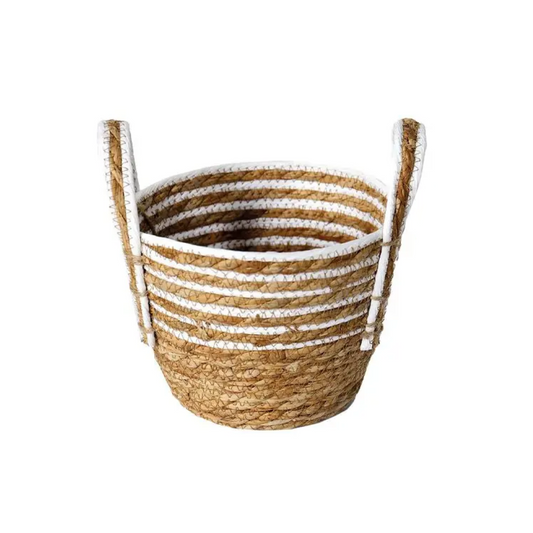 CESTO DE FIBRA NATURAL C/ ALCA  25 X 17 CM BRANCO