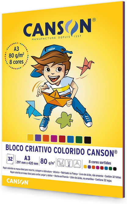 PAPEL CANSON ESCOLAR CRIATIVO 08 CORES 80G A4 32 FL