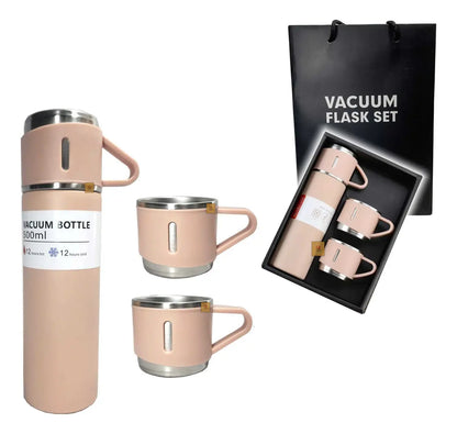 KIT GARRAFA TERMICA INOX 500ML + 3 XICARAS (ROSA)