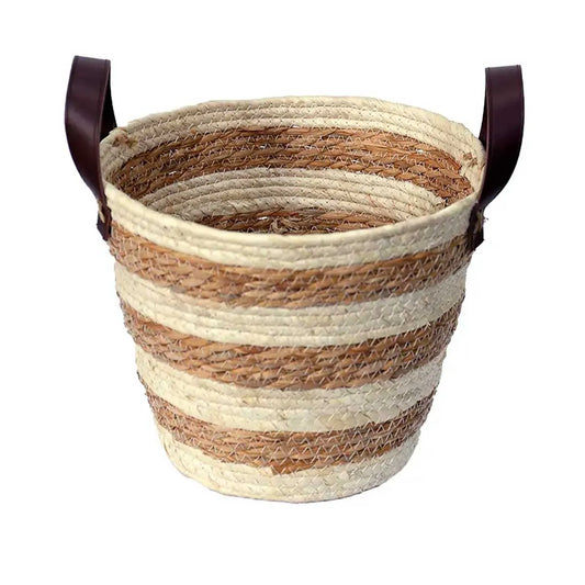 CESTO DE FIBRA NATURAL C/ ALCA 28X22CM MOCCA