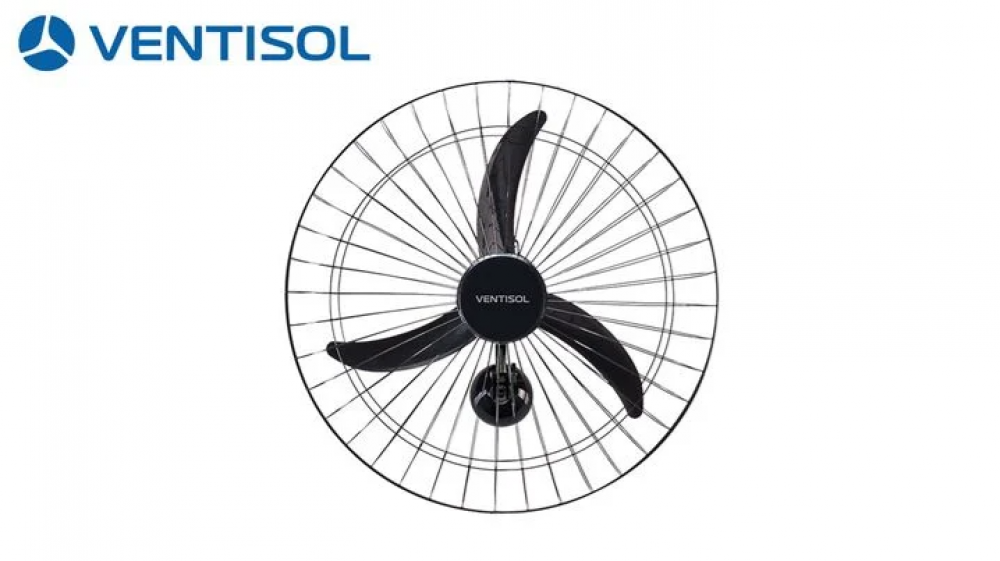 Ventilador de Parede Oscilante, 3 Pás Premium, Cromado, 60cm, Bivolt Ventisol