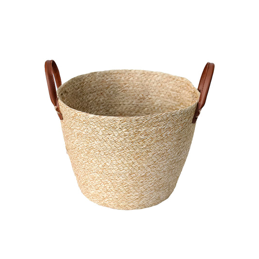 CESTO DE FIBRA NATURAL C/ ALCA 24X18CM BRANCO