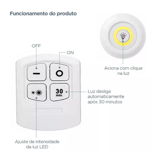 Luminária Kit 3 Lâmpada Led Spot Sem Fio Controle Remoto