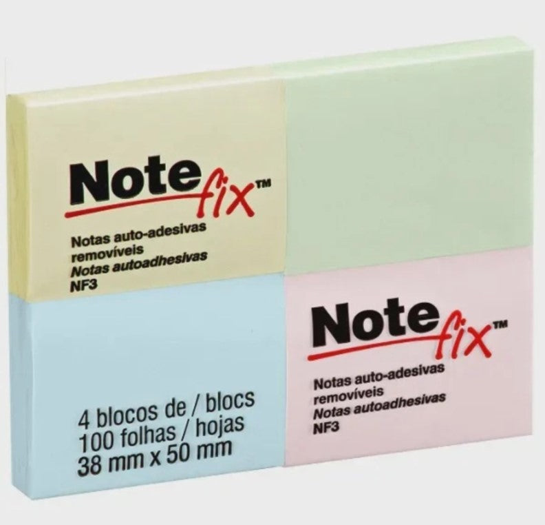 Post-it Notefix 4 Cores 3M 38X50MM 4 Blocos 100 Folhas Cada