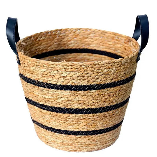 CESTO DE FIBRA NATURAL E ALGODAO C/ ALCA 33X28CM PRETO