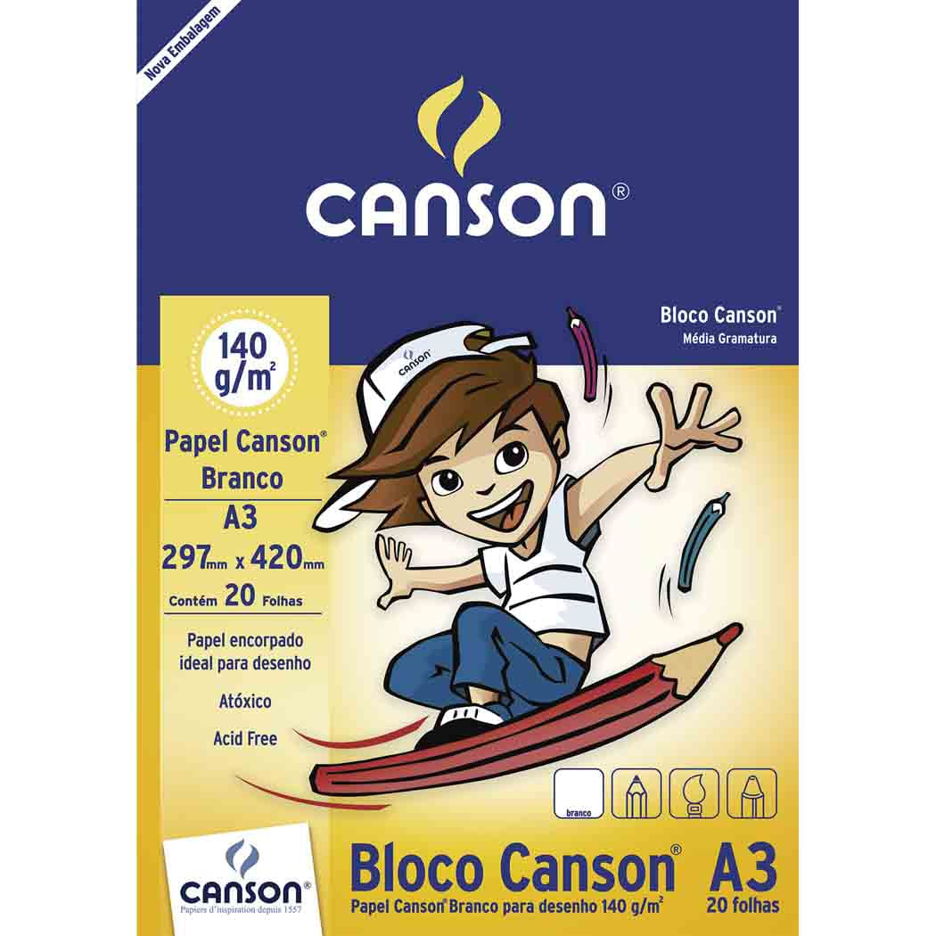 Bloco Desenho A3 140g 20f Branco Canson