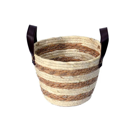 CESTO DE FIBRA NATURAL C/ ALCA 24X18CM MOCCA