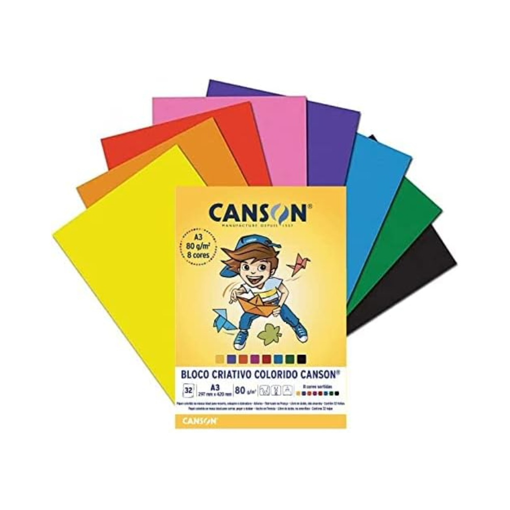 PAPEL CANSON ESCOLAR CRIATIVO 08 CORES 80G A4 32 FL