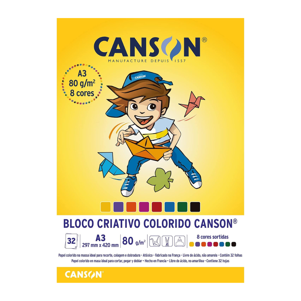 PAPEL CANSON ESCOLAR CRIATIVO 08 CORES 80G A4 32 FL