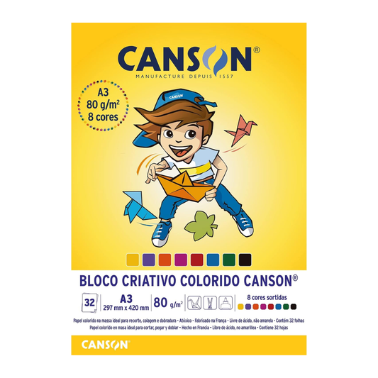PAPEL CANSON ESCOLAR CRIATIVO 08 CORES 80G A4 32 FL
