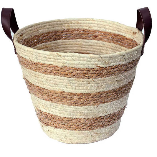 CESTO DE FIBRA NATURAL C/ ALCA 33X28CM MOCCA